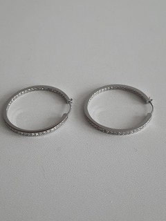 Fossil Creolen Ohrringe Edelstahl mit Straßsteine Ø ca. 3 3 cm TOP !!!