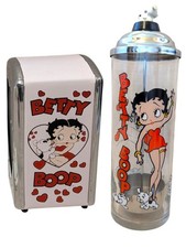 Vintage Betty Boop Napkin Holder & Glass Straw Dispenser Set 1998 Diner Retro