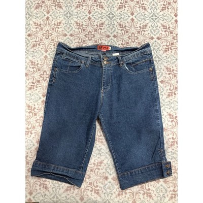 Hip Jeans Womens Bermuda Denim Shorts Dark Wash Stretch Size 10 Double Button