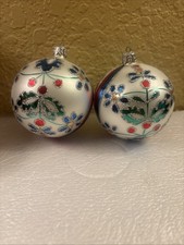 2 Christmas Ornaments Blue  Green Glitter Gla...