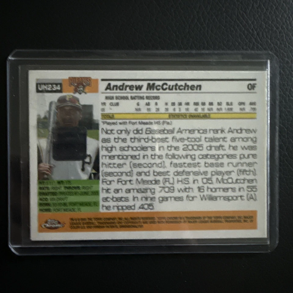 Autógrafo de novato de béisbol Topps 2005 cromado #UH234 Andrew McCutchen Foto 2 de 2