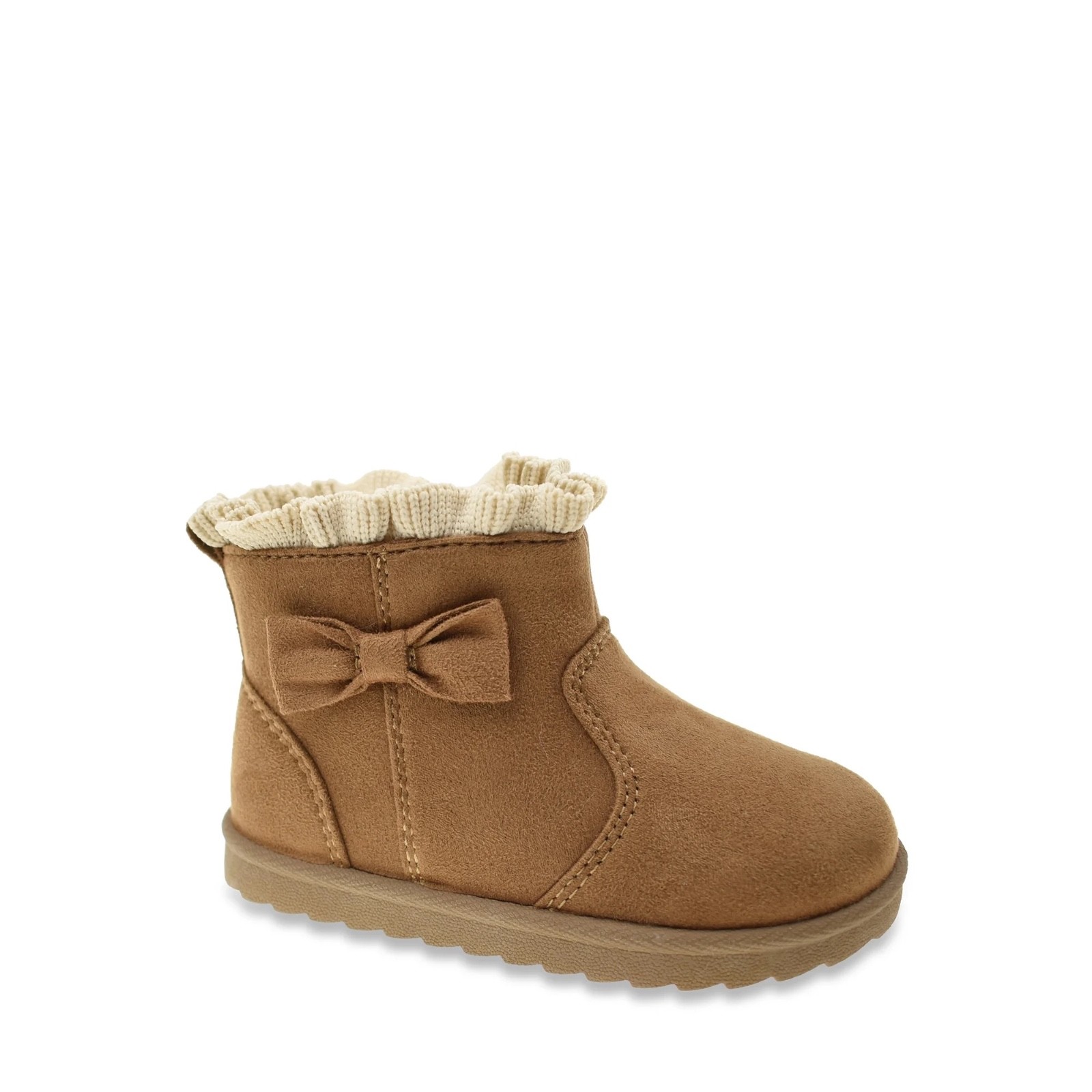 NEW Baby Girl Faux Shearling Boot Faux Suede/Fur Hook Loop-Chestnut-Size 3-NWT