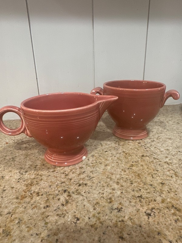 Fiesta Ware Homer Laughlin dusty rose Creamer, Sugar Bowl & Tray Set