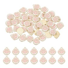 50Pcs 17.6 x 15 mm Alloy Enamel Dog Paw Print Charms for DIY, Pink/Gold