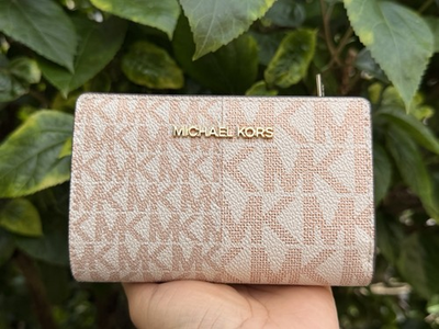 #ad Michael Kors Jet Set Travel Medium Bifold Coin Zipper Wallet MK Rose Gold $69.80