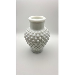 Vintage Fenton Style White Milk Glass Hobnail Vase Mid Century Modern Decor 5.5"