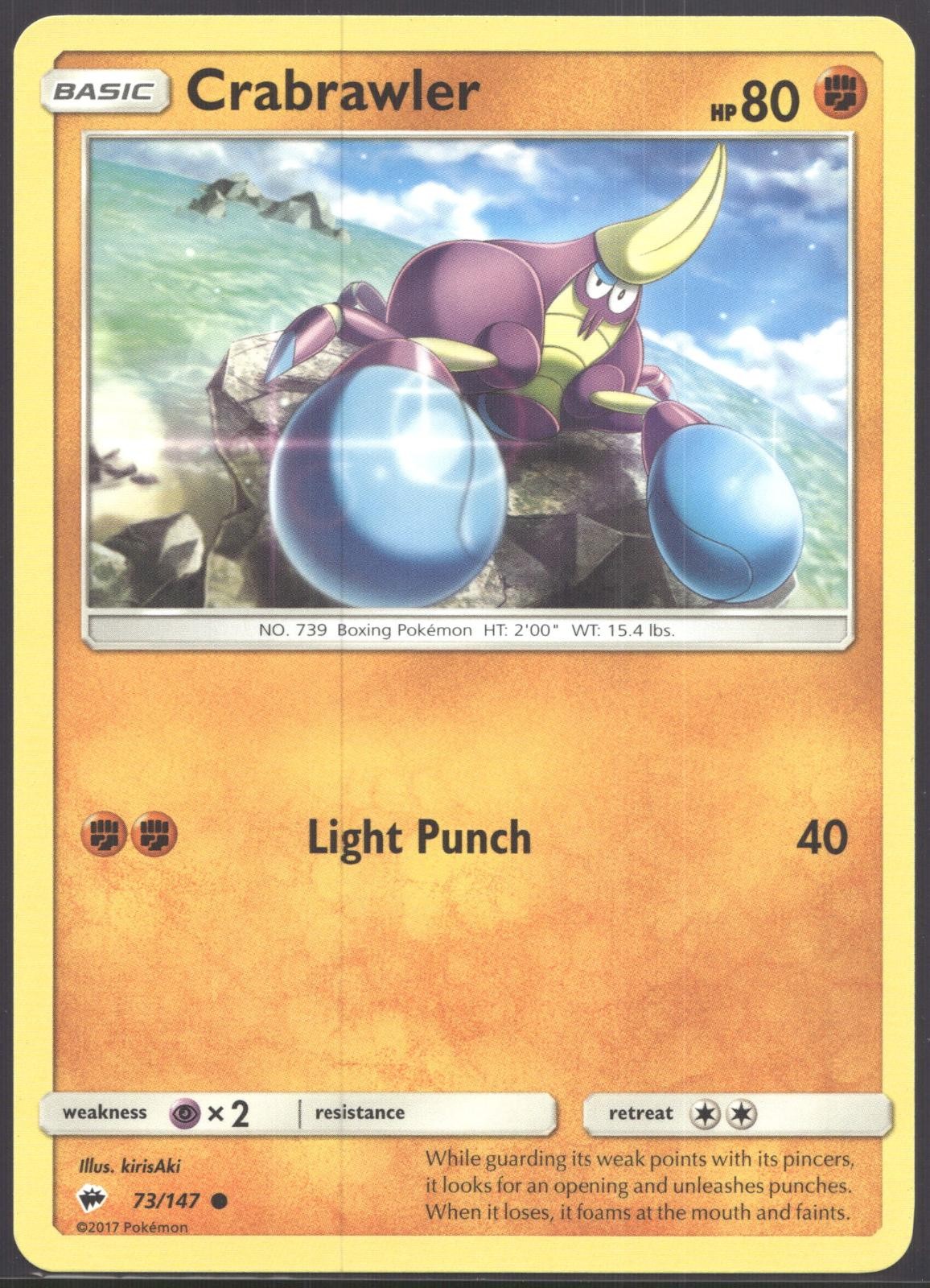 Crabrawler 73/147 Burning Shadows Pokemon Card 2017 Lightly Played