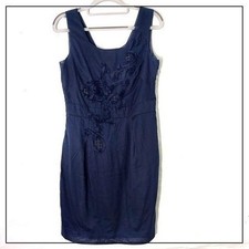 Ann Taylor Loft Dress Women 2 Blue Rosette Fit Flare Wedding Guest Cottagecore