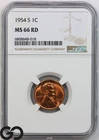 1954-S Lincoln Cent Wheat Penny, RED, NGC MS-66 RD ** Deep Cherry Color!