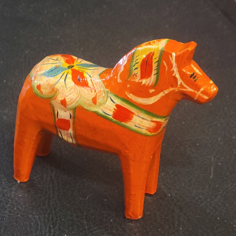 Vintage NILS OLSSON 3" Orange Dala Horse Akta Dalahemslojd Swedish Hand Painted 