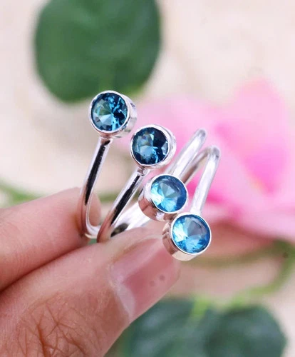 925 Silver Ring, Blue Topaz Ring, Gemstone Ring, Adjustable Ring, Wome  All Size