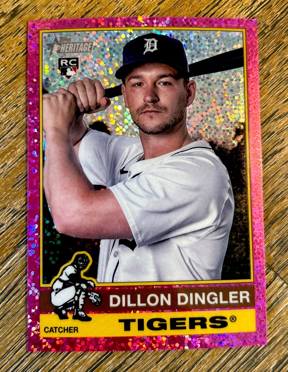2025 Topps Heritage Dillon Dingler #130 Chrome Pink Sparkle Refractor RC Tigers