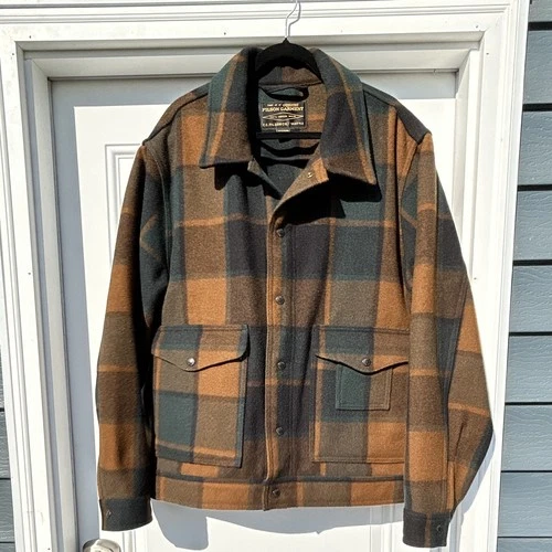 Filson Mackinaw Wool Plaid Work Jacket Collared Button Front Brown Green 2XL - product listing photo