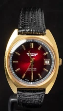 Waltham Red Dial Gold-Plated Men's Automatic Vintage Swiss Watch -- Working