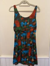 2000s Alice+Olivia Brown Silk Blocked Printed Dress Cocktail Dinner Size S