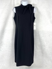 Calvin Klein Dress Women’s 8 Black Sheath Tie Neck Bow Sleeveless Stretch New
