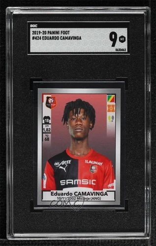 2019-20 Panini Foot Album Stickers Eduardo Camavinga #424 SGC 9 MINT