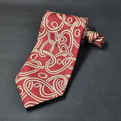Anne Klein Men AKM Vintage Silk Tie Burgundy Red Abstract Printed 56'' USA 1990s