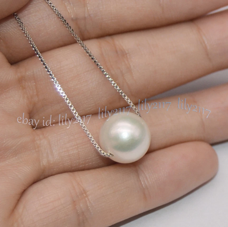 Colar pingente de pérolas branco do mar do sul redondo natural genuíno 11-12 mm 18 polegadas - Imagem 4 de 4