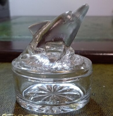 Frankreich Luminarc Verrerie D'arques Glas Schmuckkästchen Delfin Deckel Mamas