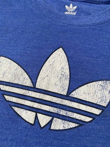 Adidas Originals trefoil Tee Shirt Youth L Xl 14 Blue White 70s Vintage Style - Picture 2 of 3