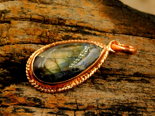 Handgefertigter Kupfer Designer natürlicher Labradorit Rosegold Mode Anhänger Geschenk - Bild 3 von 6