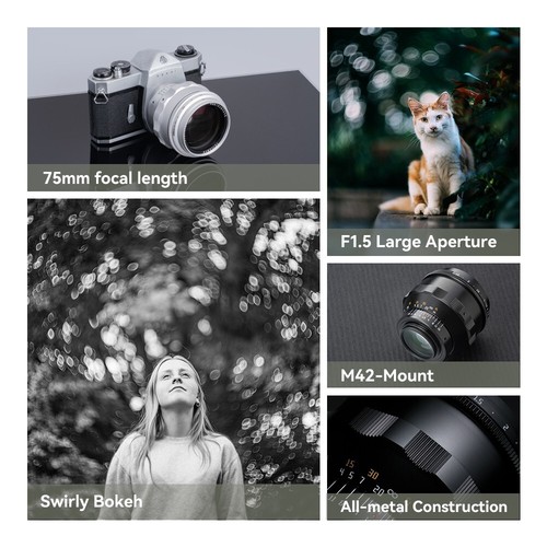 TTArtisan 75mm F1.5 Full Frame Swirly Bokeh All-metal Construction M42-mount US - Picture 2 of 11