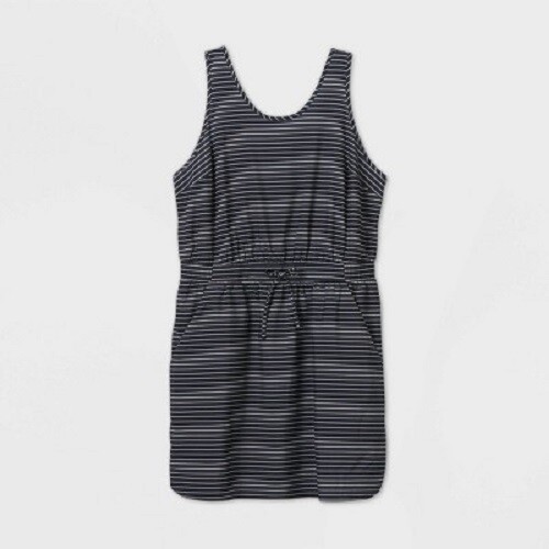 ALL IN MOTION Women's Striped Sleeveless Round neck pocket Dress size L NWT