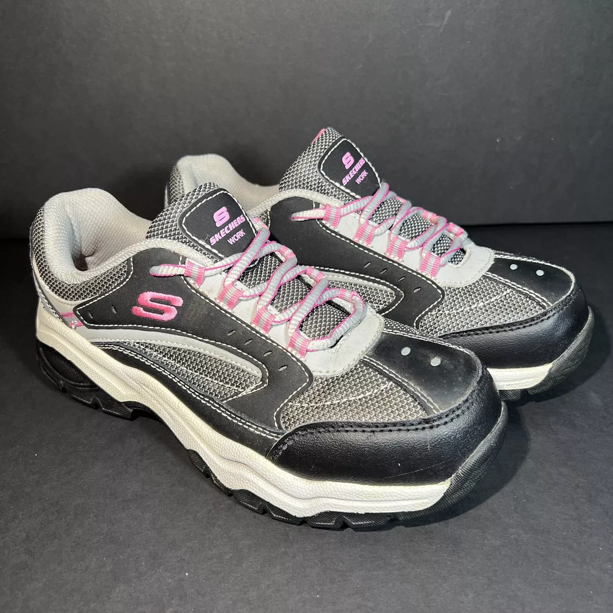 Skechers Work Steel Toe Memory Foam Pink Black Shoe 76601 Women s