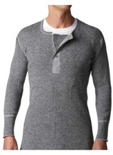Stanfield's Heavyweight Undershirt/Henley. Long Sleeve in Grey or Black 1328