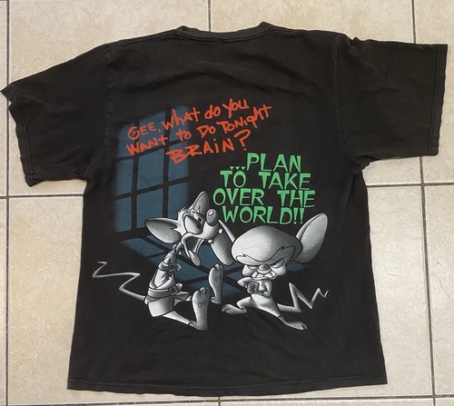 Vintage 1995 Pinky And The Brain Changes All Over Print T-Shirt Size Men’s L - Picture 5 of 9