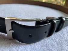 Mens Wearhouse Belt Men 38 Italian Leather Handmade Black Silvertone Euro Buckle
