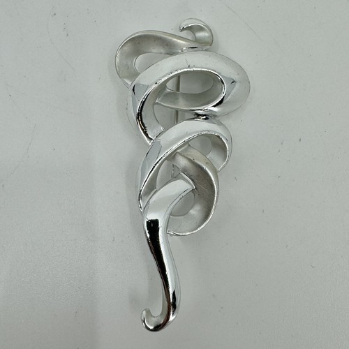 Vintage Signed AJC Brooch Pin Swirl Twister Abstract Ribbon Silver Tone ...