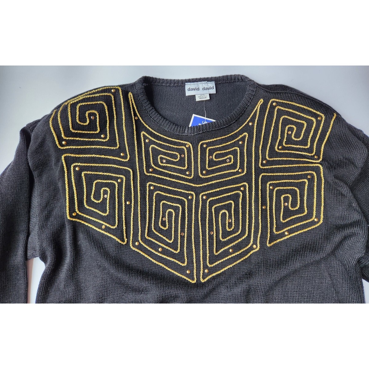 Vintage 90s Medium Sweater Black Gold Bling Geometric Y2K Vintage 90s Medium Sweater Black Gold Bling Geometric Y2K