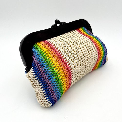 Vintage Raffi Rainbow Stripe Clutch Purse 1970s Hippy Handbag MCL Hong Kong - Picture 9 of 12