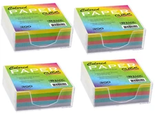 BAZIC Color Paper Cube with Tray 300 Count/ Mini Memo Papers Each Pack of 4