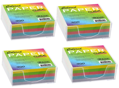 BAZIC Color Paper Cube with Tray 300 Count/ Mini Memo Papers Each Pack of 4 - Picture 1 of 5