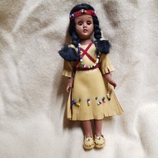 Vintage Native American 7" Doll Beaded Buckskin Dress Moccasins Papoose