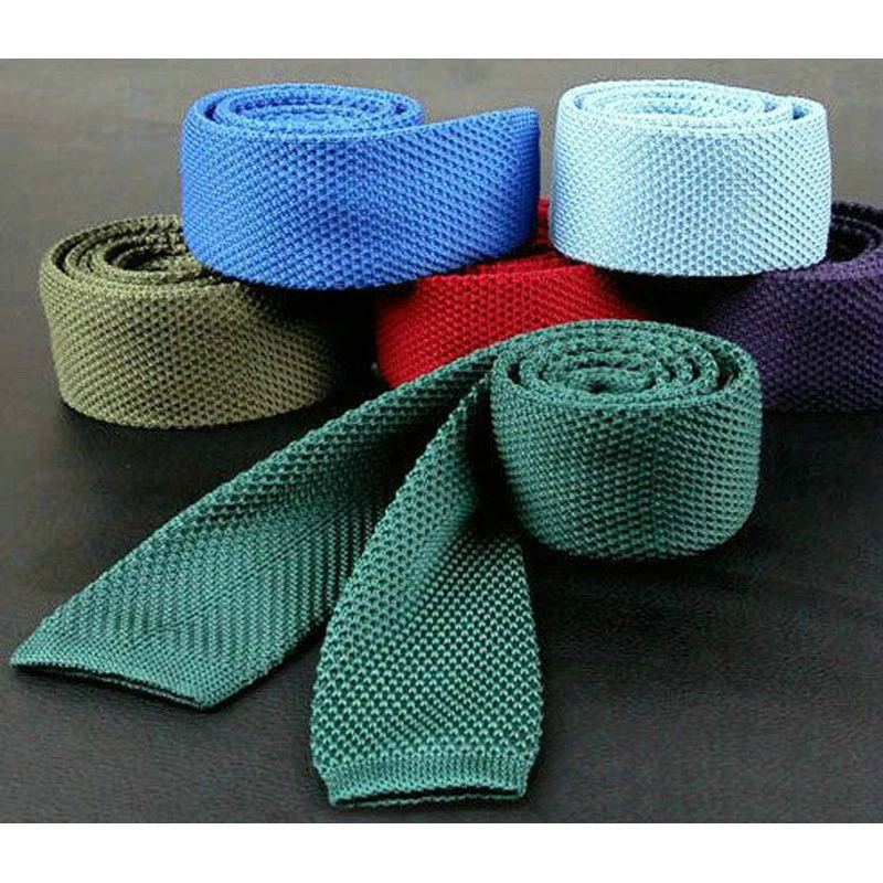 Men 5CM Skinny Crochet Knitted Solid Narrow Neck Ware Flat Tie Wedding Necktie - Image 3 of 3