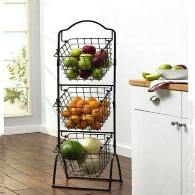 Displays2go 3 Tiered Wire Dump Bin For Floor 16 Inch Round Storage