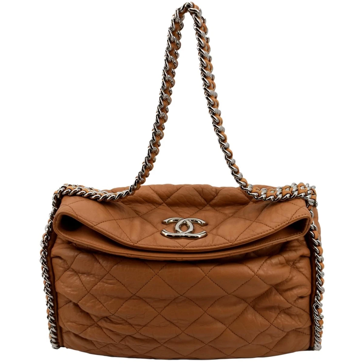 CHANEL Chain Around Quilted Leather Hobo Bag Beige