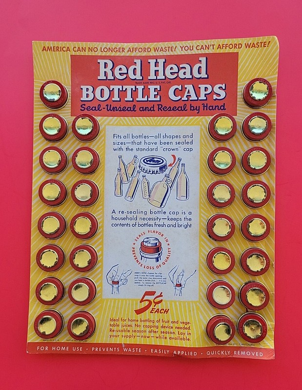 Vintage 1944 Wartime Red Head Bottle Caps Store Display Soda Fountain Unused