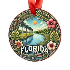 Florida Landscape, FL Travel Round Acrylic Ornament, Personalized Gift