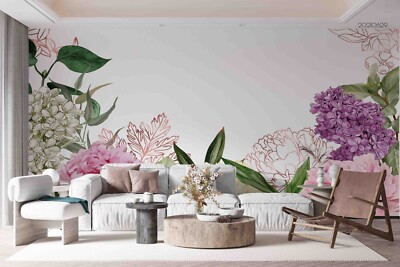 3D Flower Flora Watercolor Self-adhesive Removable Wallpaper Murals 17