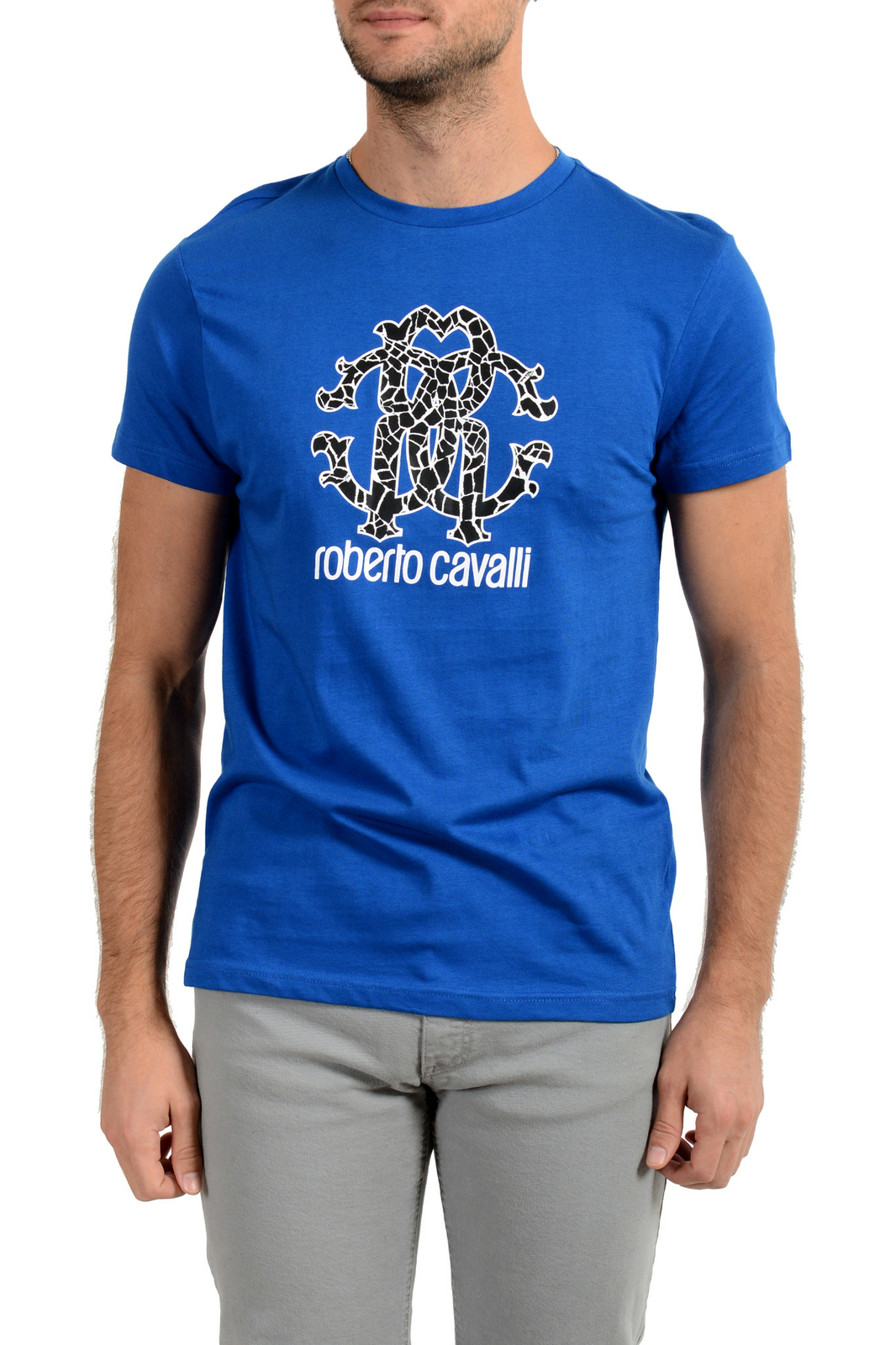 Пляжная одежда Roberto Cavalli Мужская синяя футболка с графическим принтом Sz, S M, L, XL 2XL