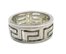 925 Sterling Silver Vintage Dark Tone Greek Key Band Ring Sz 6.5 RG11123