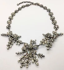 Elegant Vintage Austria Signed Silver Tone Rhinestone Necklace Adjustable