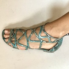 Alexandre Birman Womens Metallic Snakeskin Sandals Sz 37