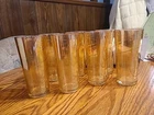SET OF 7 VINTAGE JEANETTE IRIDESCENT CARNIVAL GLASSES-MARIGOLD SPIRAL SWIRL