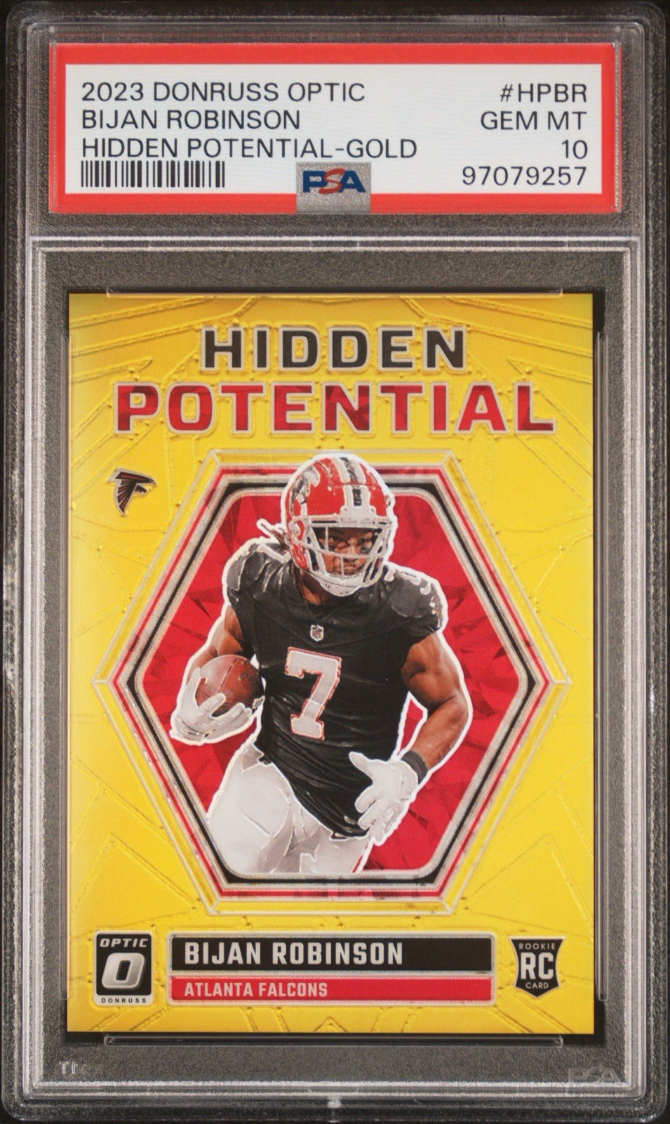 2023 DONRUSS OPTIC BIJAN ROBINSON HIDDEN POTENTIAL GOLD 7/10 PSA 10 JERSEY # RC
